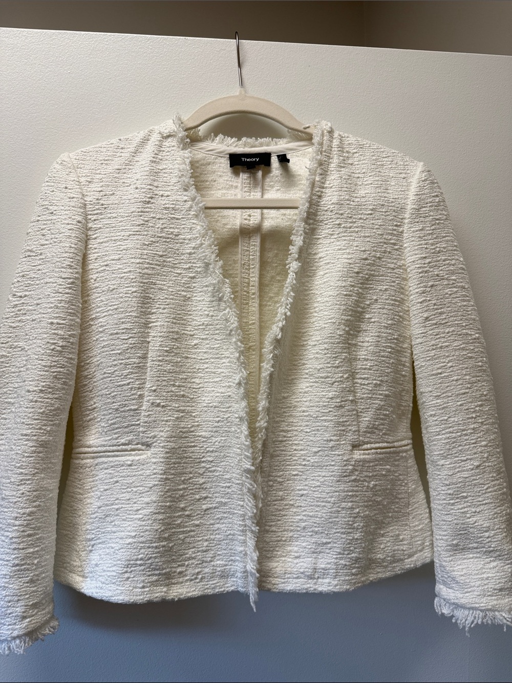 Theory white Textured Fringe-Trim Blazer